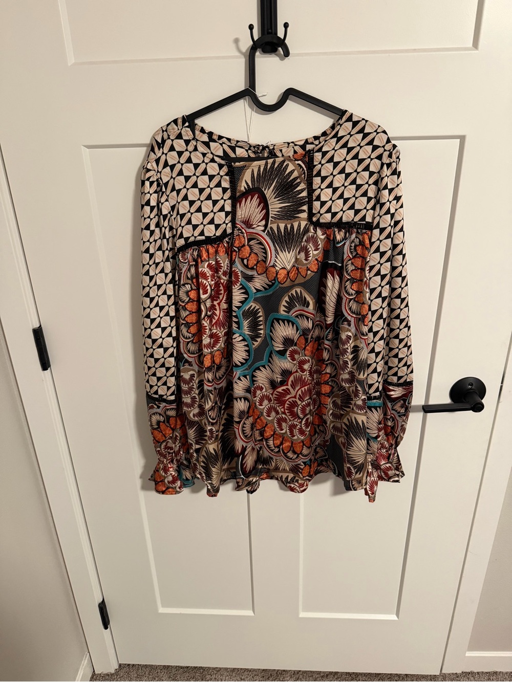 Bohemian Floral Patchwork Long-Sleeve Blouse - Multi